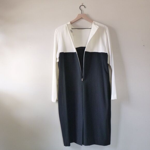 80s Around Town Dress Womens 14 Classic Modest Quiet Luxury Black Cream Midi - Picture 10 of 12